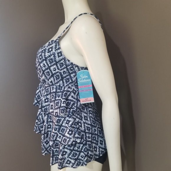 Swim Solutions Triple-Tier Tummy-Control Fauxkini One-Piece Swimsuit Size 10 - Picture 4 of 13